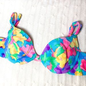 Vintage Bikini Top 90s Size 6 Floral Pastel Multicolor Watercolor Vibrant